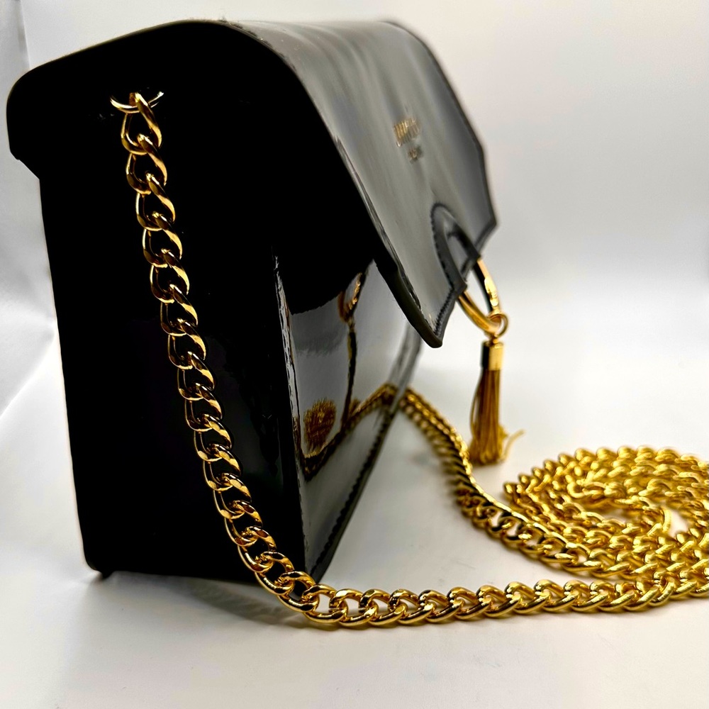 Jimmy Choo Parfums Black Patent tassel bag with gold chain, Excellent Condition - Picture 2 of 6